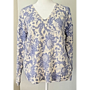 Loft Blue White Long Sleeve V-Neck Sweater Size Small Very Soft